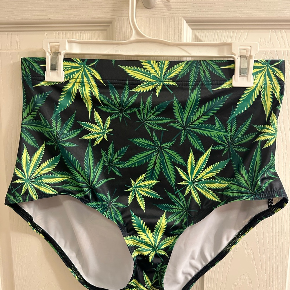BlackMilk bathing suit bottoms marijuana leaf print L